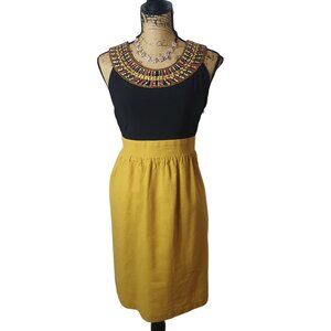 Blu Sage Womens Tribal Dress 8 Sleeveless  Embroidered Collar Black Mustard